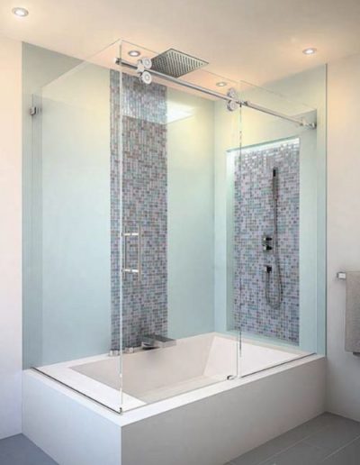 Frameless By-pass Glass Shower Enclosure with Return Panel