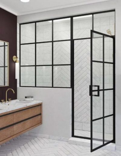 Framed Grid Glass Shower Door and Panel